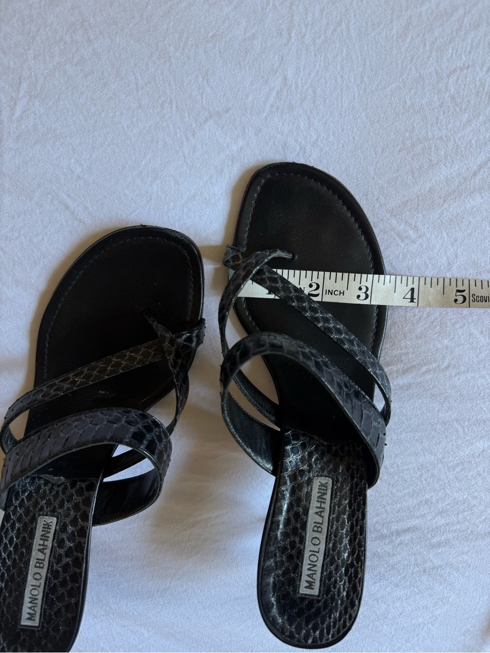 Vintage Manolo Blahnik Black Snakeskin Susa Mules/Sandals on kitten heels - Picture 10 of 13